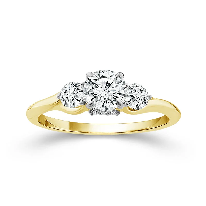 1 Ctw 3 Stone Lab Grown Diamond Engagement Ring in 10 Karat Yellow Gold