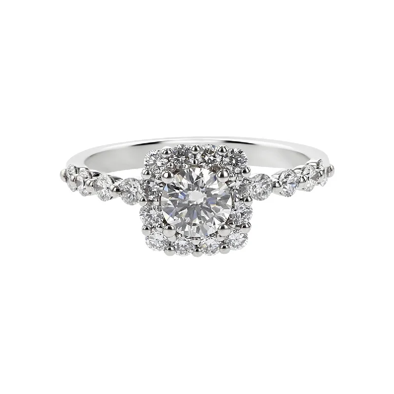 18K White Gold Diamond Square Halo Engagement Ring