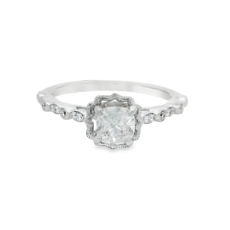 GIA Certified Cushion Diamond Halo Style Engagement RIng