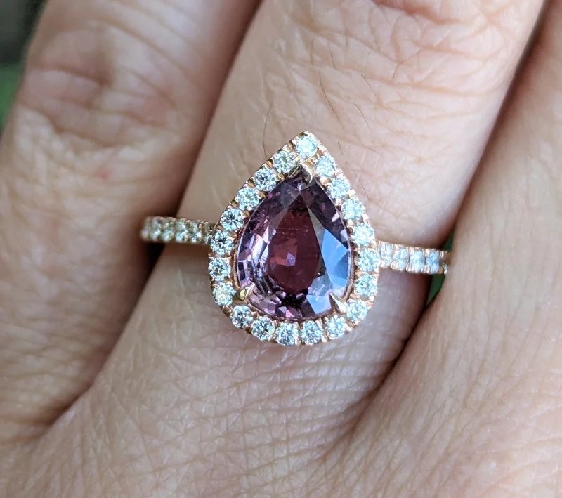 14k Rose Gold Pear Sapphire Halo Diamond Engagement Ring