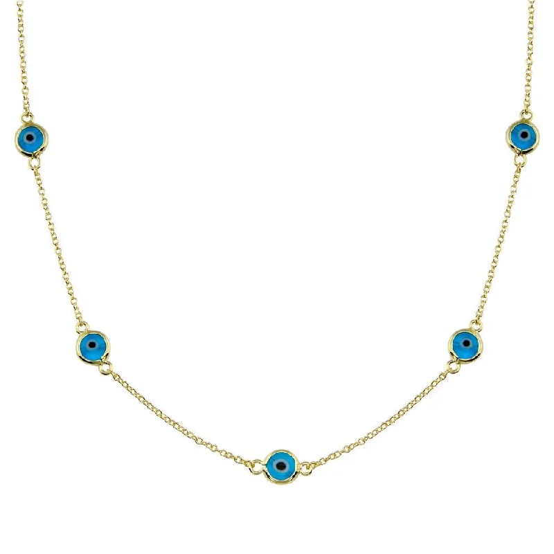 Gold Plated 925 Sterling Silver Evil Eye by the Yard Necklace - BGP01402GP