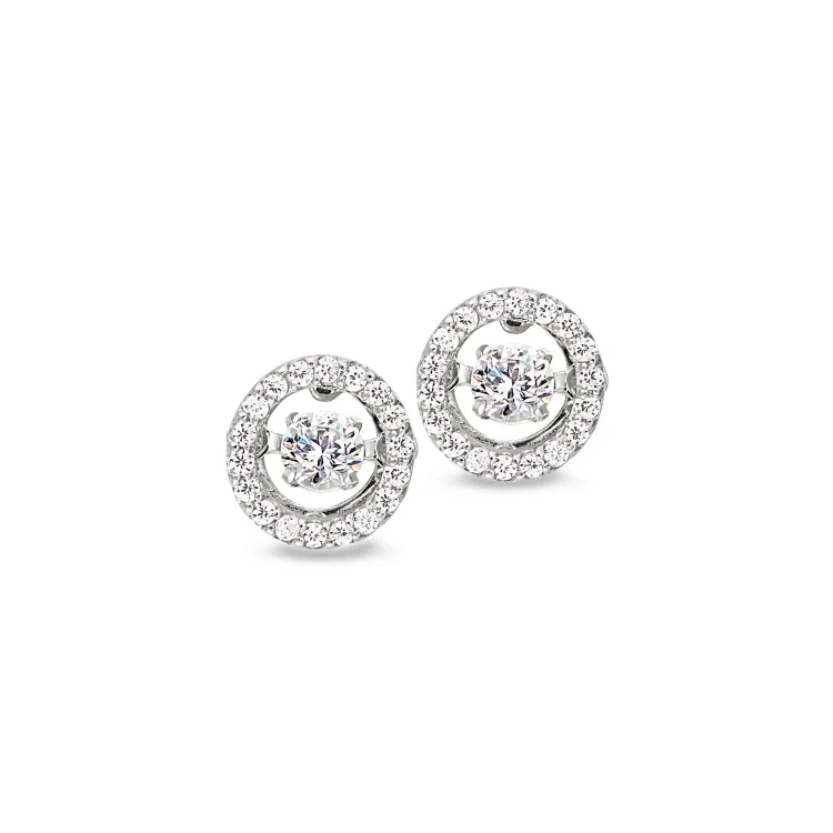 Platinum Finish Sterling Silver Micropave Dancing Stone Small Teardrop Earrings with Simulated Diamonds