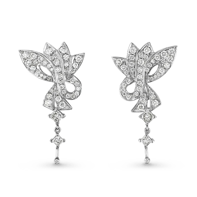 Flutterby Handmade Diamond Drop Earrings in Platinum