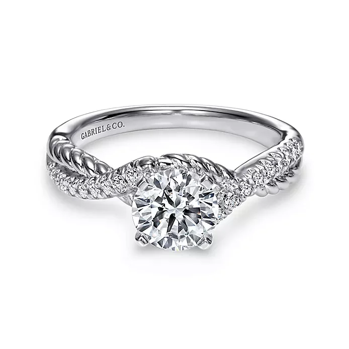 Adrianna - 14K White Gold Round Twisted Diamond Engagement Ring