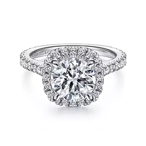 Tyra - 14K White Gold Halo Cushion Halo Round Diamond Engagement Ring