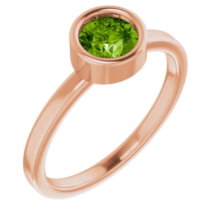 14K Rose 5.5 mm Natural Peridot Ring