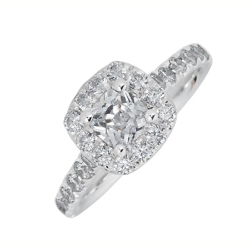 JULEVE 14KT GOLD 1 1/2 CTW DIAMOND CUSHION HALO RING