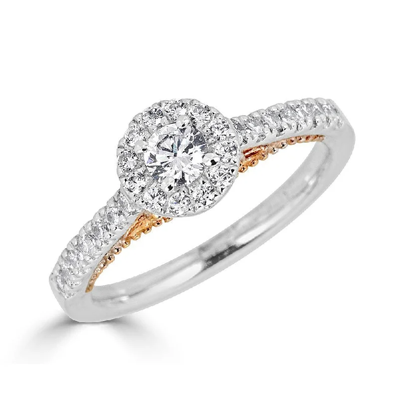 JULEVE 14KT TWO-TONE .50 CTW DIAMOND ROUND HALO CATHEDRAL RING