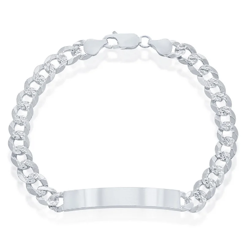 Classic Men's Bracelet - Sterling Silver 7mm Pave Curb Chain ID | S-5125