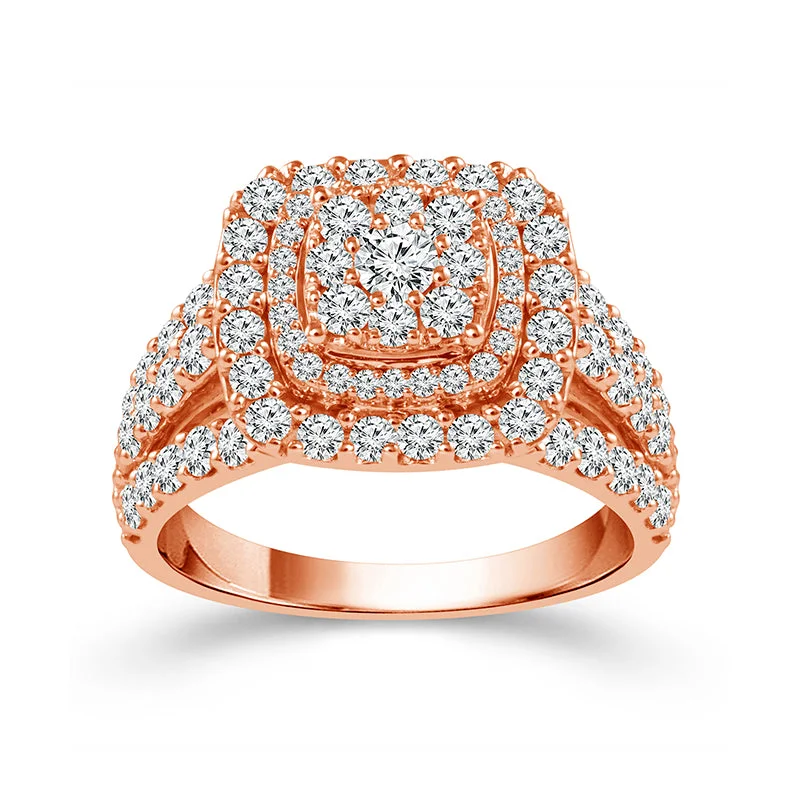 10k Rose Gold 2ctw Double Halo Diamond Cluster Engagement Ring