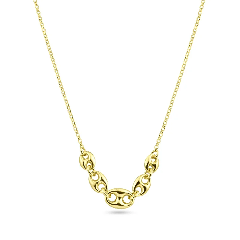 Gold Plated 925 Sterling Silver Puffed Mariner Adjustable Link Necklace - ITN00156-GP