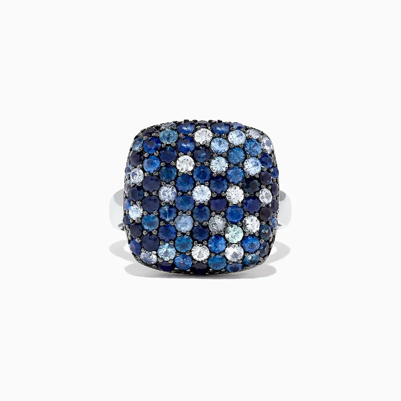 Splash Sterling Silver Blue Sapphire Square Ring, 3.22 TCW