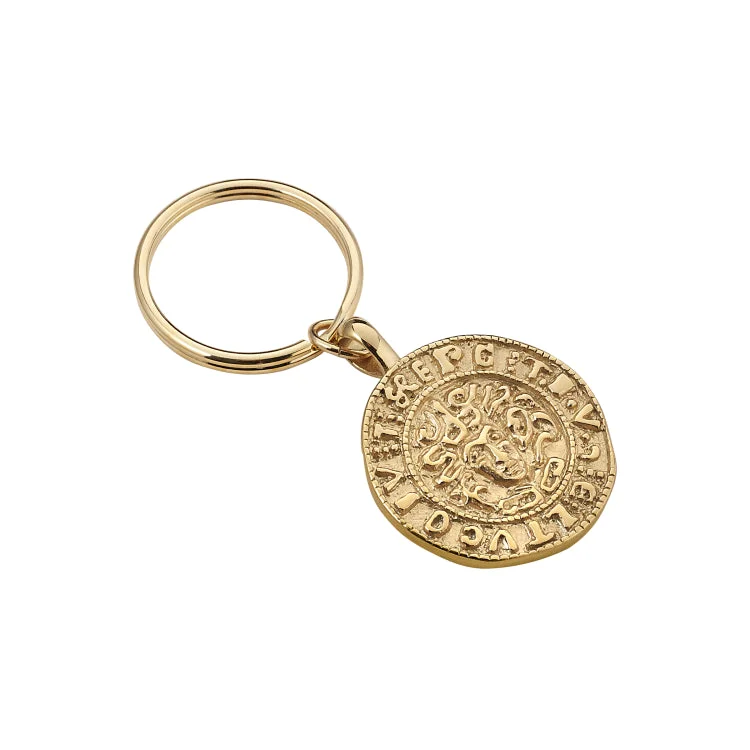 Gold IP Finish Stainless Steel Coin Key Ring