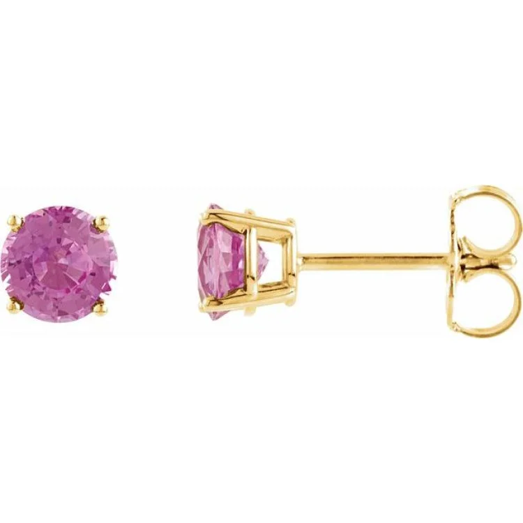 14K Yellow 5 mm Natural Pink Tourmaline Stud Earrings