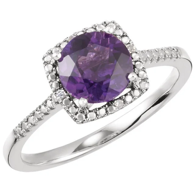 STERLING SILVER 1.20 CT AMETHYST & .01 CTW DIAMOND HALO RING