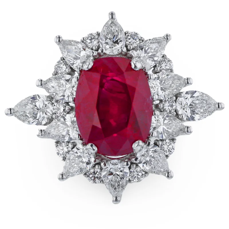 18KT WHITE GOLD 4.09CT GIA RUBY & 2.04CT DIAMOND HALO RING