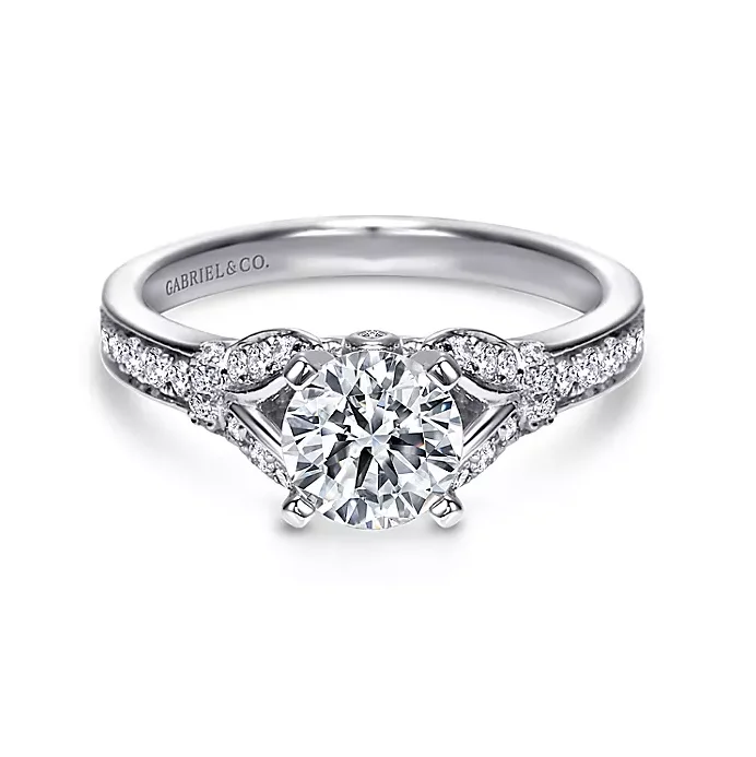 Rosamund - 14K White Gold Round Split Shank Diamond Engagement Ring