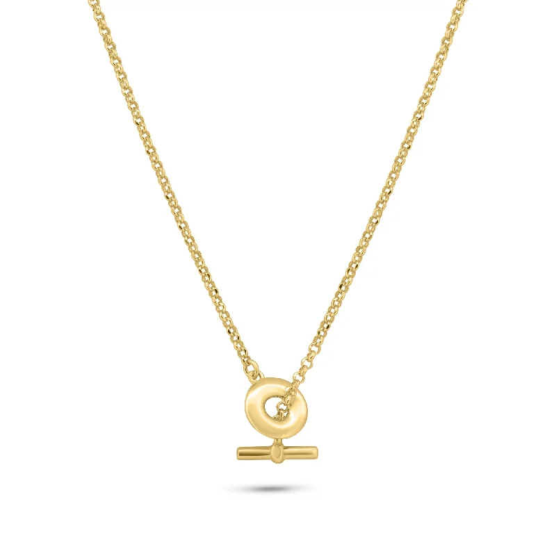 Gold Plated 925 Sterling Silver Rolo Adjustable Donut and Bar Necklace - ITN00161-GP