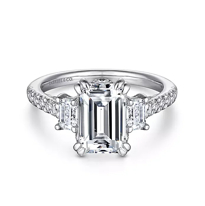 Charlene - 14K White Gold Emerald Cut Three Stone Diamond Engagement Ring