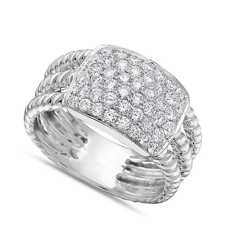 18KT WHITE GOLD 0.79 CARAT ROUND DIAMOND 3 ROW RING