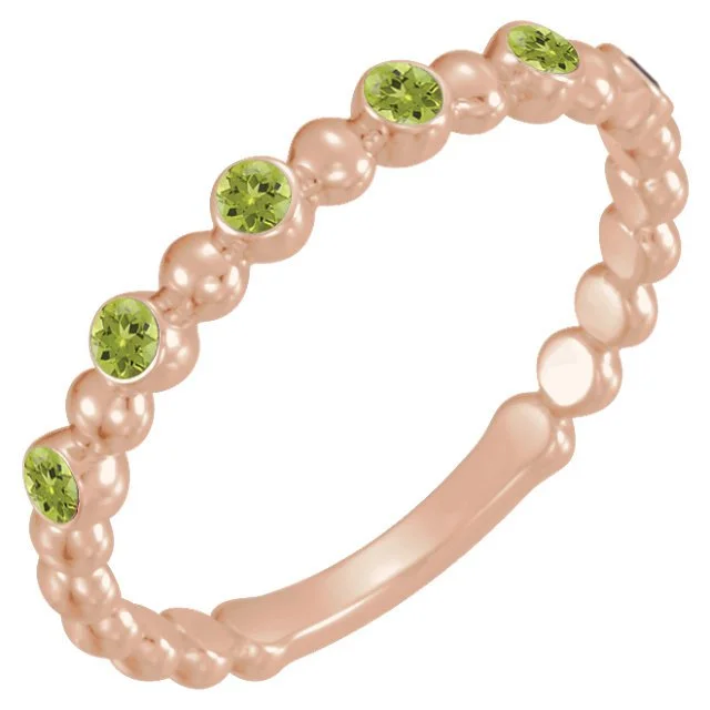 14KT GOLD 0.18 CTW ROUND PERIDOT BEADED STACKABLE RING