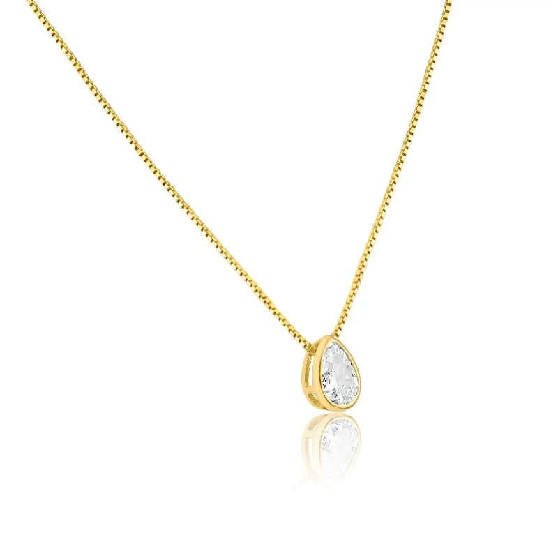 Gold Plated Teardrop Clear CZ Pendant Necklace - GCP00002GP