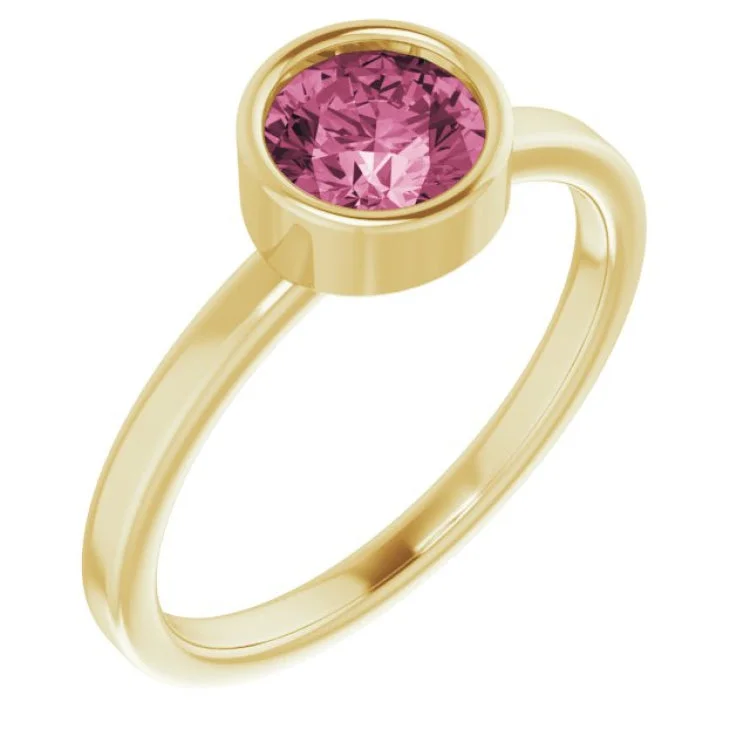 14K Yellow 6 mm Natural Pink Tourmaline Ring