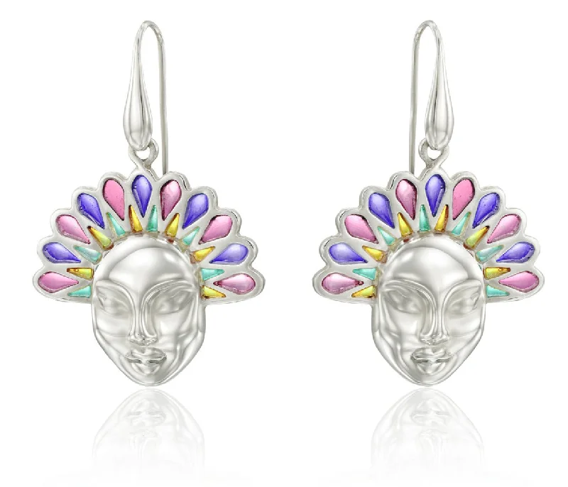 Colorful lotus dangle sterling silver earrings