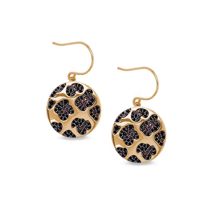 Gold Finish Sterling Silver Micropave Leopard Print Earrings with Simulated Diamonds and Colored Stones