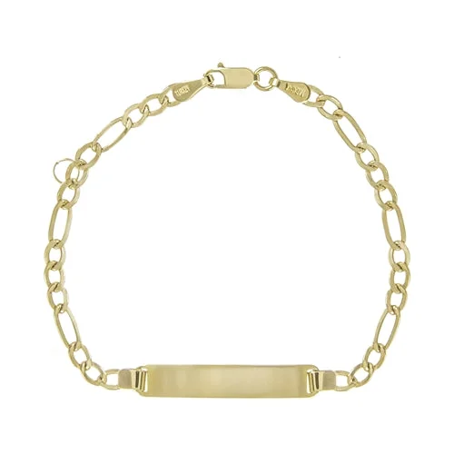 14K Babies Children's ID Bracelet + Figaro Chain 6 inch