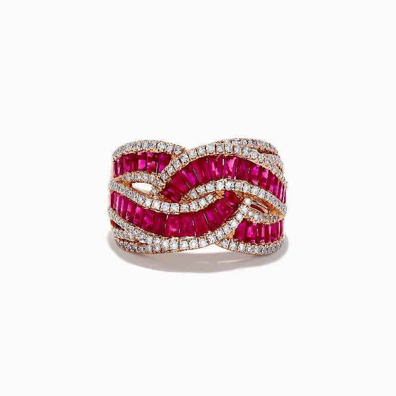 Ruby Royale 14K Rose Gold Baguette Cut Ruby and Diamond Intertwined Ring