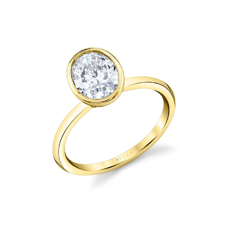 Mounting for Oval Diamond Engagement Ring, 14K Yellow Gold