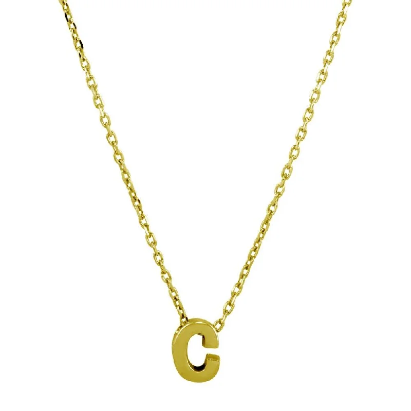 Gold Plated 925 Sterling Silver Small Initial C Necklace - JCP00001GP-C