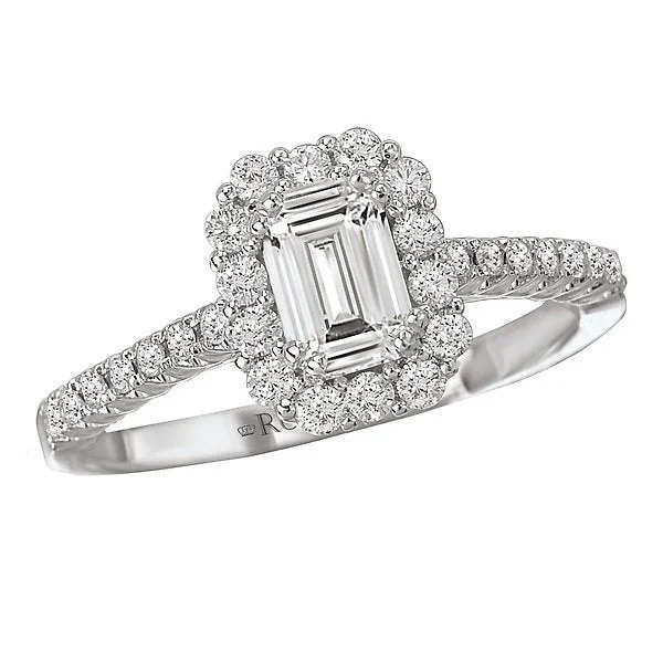 14KT WHITE GOLD 3/4 CTW EMERALD CUT DIAMOND HALO RING