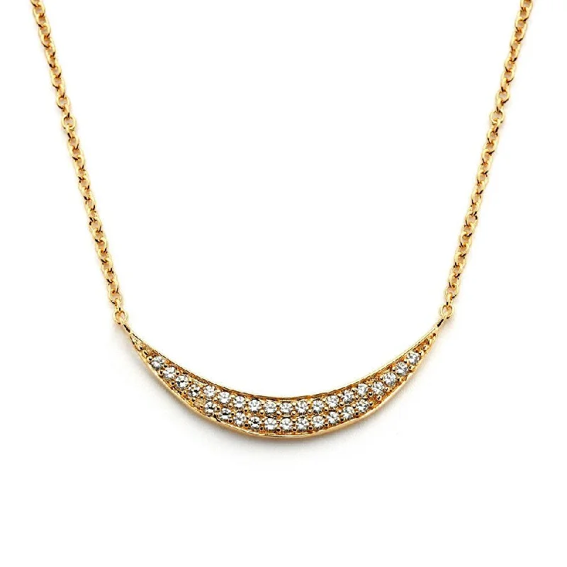 Silver 925 Gold Plated Crescent CZ Inlay Necklace - BGP00801