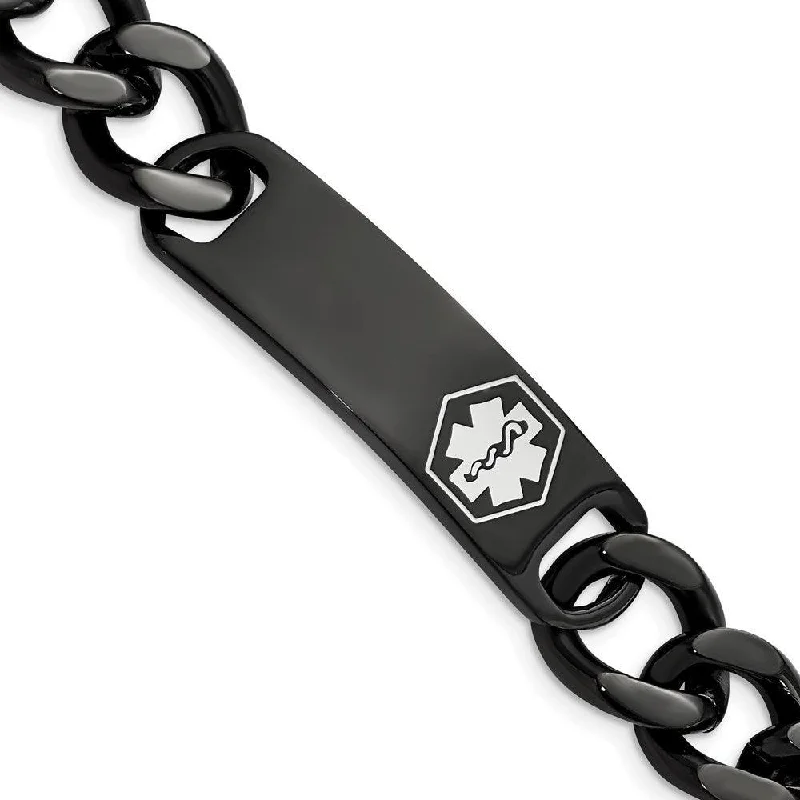 Stainless Steel Polished Black IP w/White Enamel 8.25in MED ID Bracelet