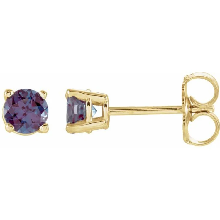 14K Yellow 4 mm Lab-Grown Alexandrite Stud Earrings