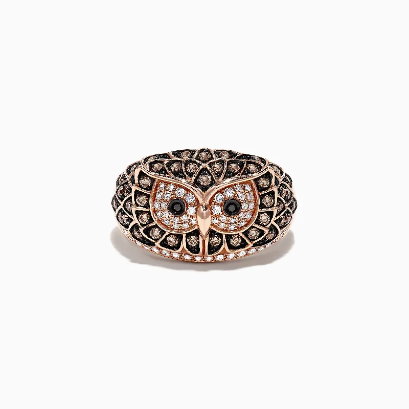 Safari 14K Rose Gold Diamond Owl Ring, 0.72 TCW