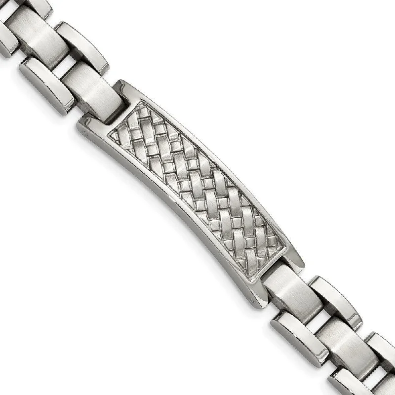 Stainless Steel Brushed and Polished Weaved Pattern ID Bracelet