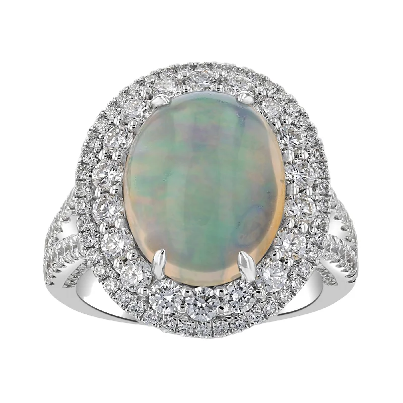 JULEVE 5.37 CT FIRE OPAL & 2.11 CTW DIAMOND DOUBLE HALO RING