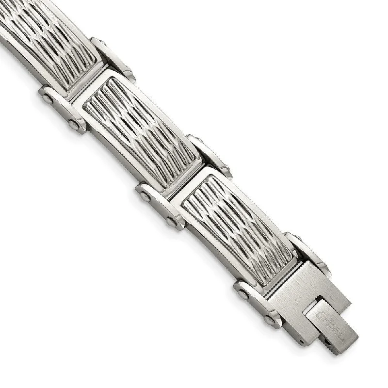 Stainless Steel Polished/Brushed Textured Link Bracelet