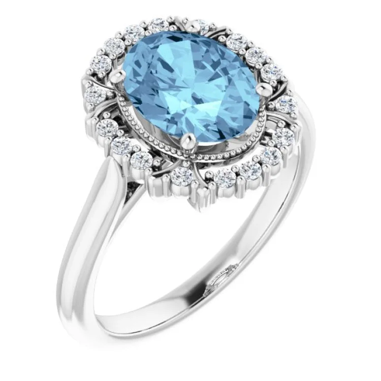 14K White Natural Aquamarine & 1/6 CTW Natural Diamond Ring