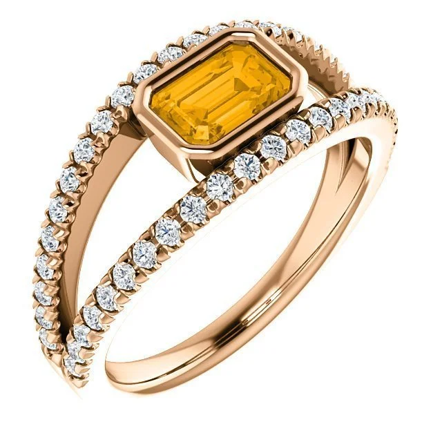 14KT GOLD 0.55 CT CITRINE & 3/8 CTW DIAMOND ACCENT BEZEL-SET RING