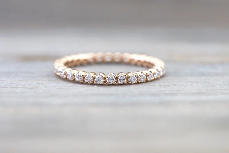 14k Rose Gold Eternity Diamond Vintage Milgrain Classic Full Eternity Band Ring Engagement Wedding