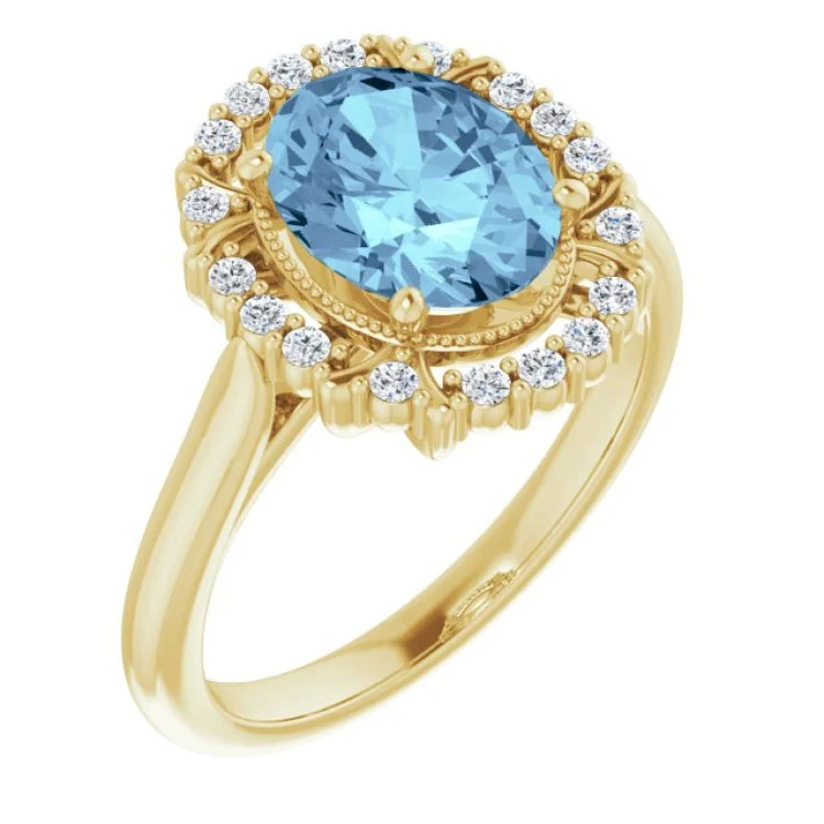 14K Yellow Natural Aquamarine & 1/6 CTW Natural Diamond Ring