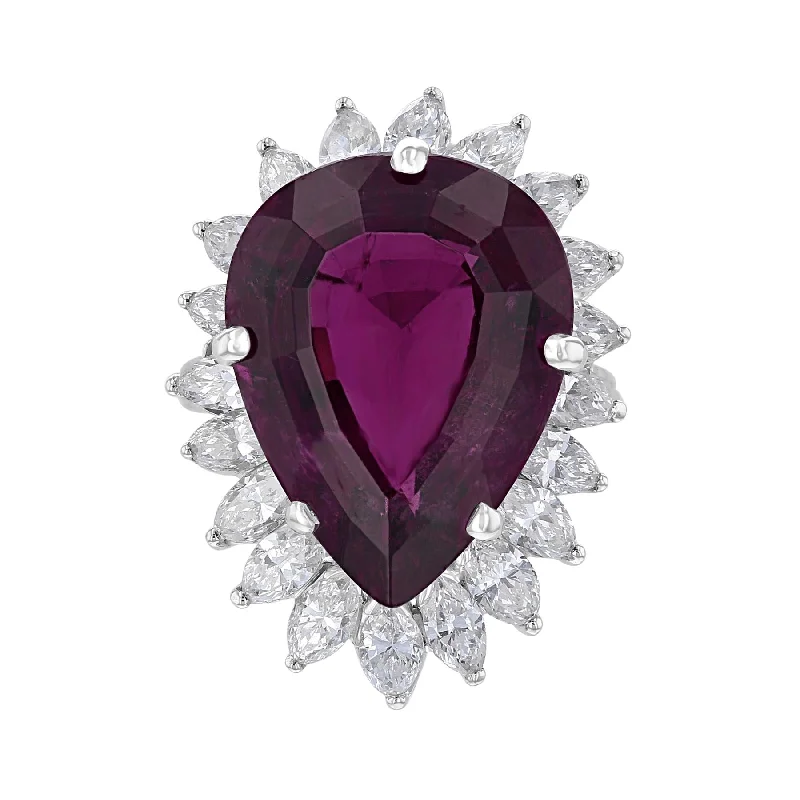 Platinum 14 CT Rubellite & 2.85 CTW Diamond Pear Halo Ring