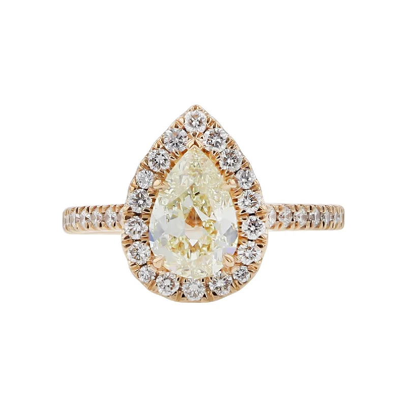 18K Gold Pear Shape Diamond Halo Engagement Ring