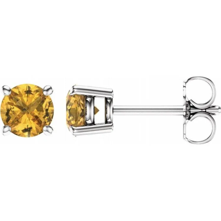 14K White 5 mm Natural Yellow Sapphire Stud Earrings with Friction Post