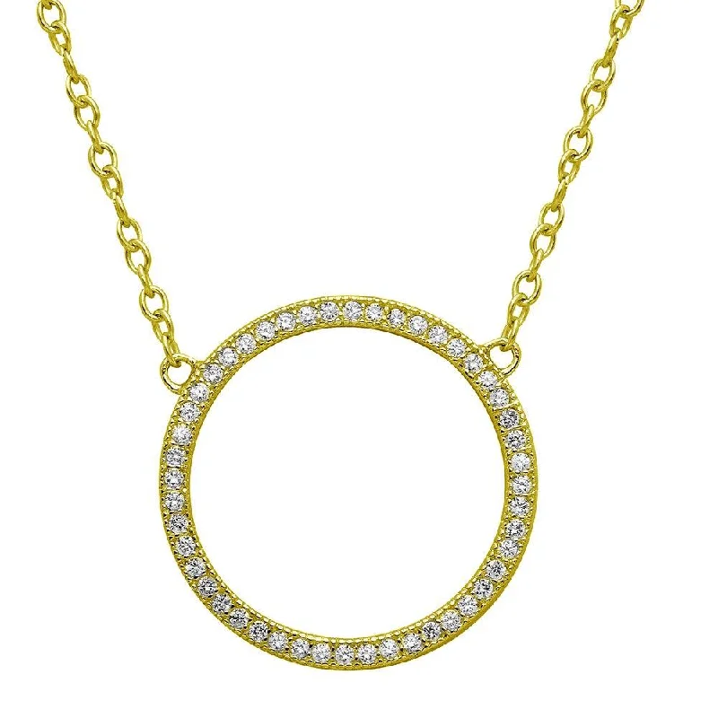 Gold Plated 925 Sterling Silver Open Circle CZ Encrusted Necklace - STP01547GP