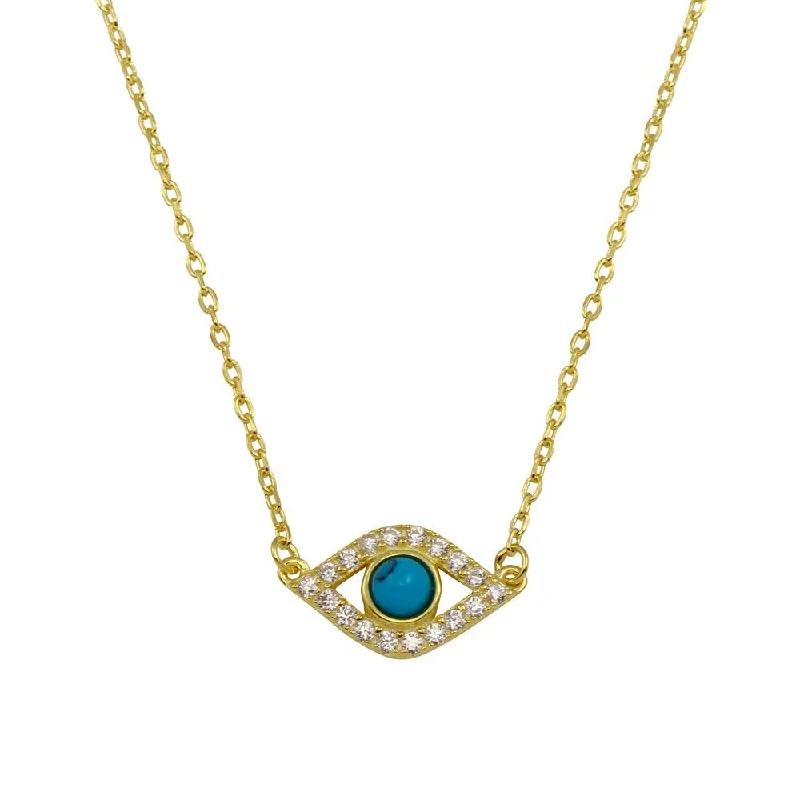 Gold Plated 925 Sterling Silver Evil Eye Necklace with CZ - BGP01294GP